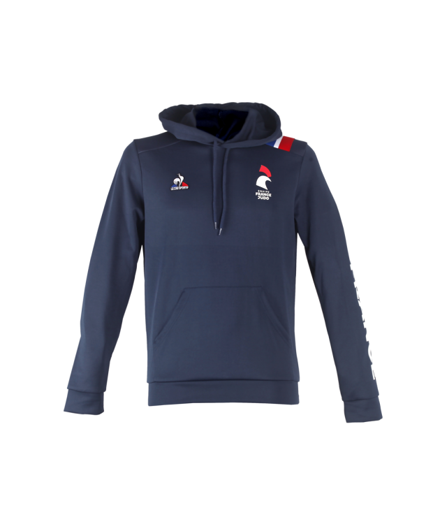 Sweat à capuche bleu bande tricolore Le Coq Sportif