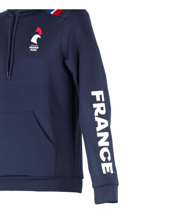 Sweat à capuche bleu bande tricolore Le Coq Sportif