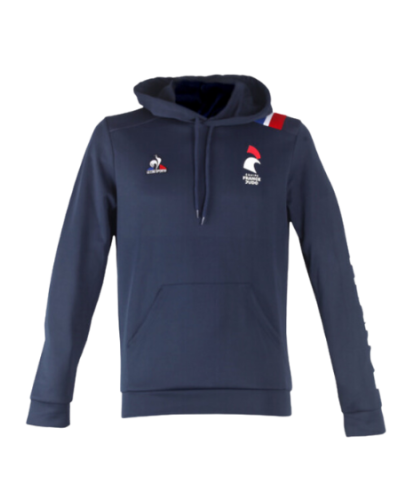 Sweat à capuche bleu bande tricolore Le Coq Sportif