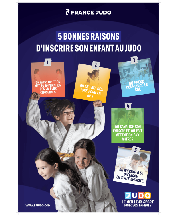 Lot de 5 affiches "5 bonnes raisons d'inscrire son enfant au judo"