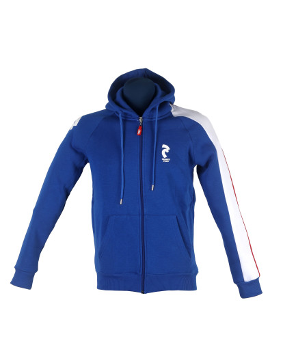 Sweat à capuche zippé France Judo bleu roi