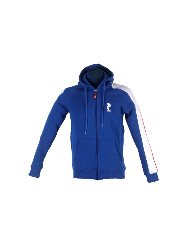 Sweat à capuche zippé France Judo bleu roi