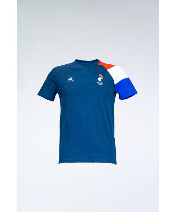 T-shirt tricolore bleu Le Coq Sportif